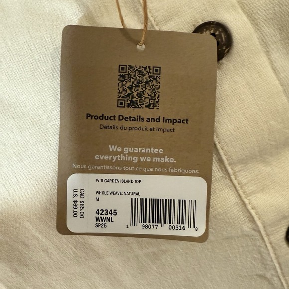 Patagonia Garden Island Top Womens Medium Whole Weave Natural Reversible New - Picture 4 of 7